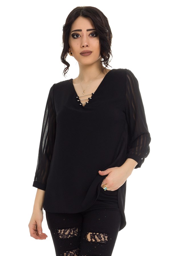 80892 Yaka Metalli Detaylı Bluz