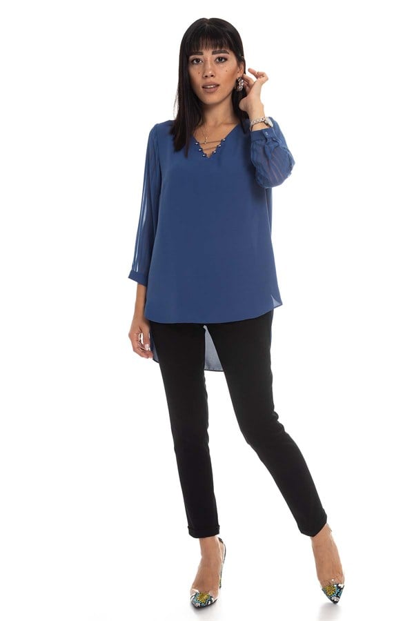 80892 Yaka Metalli Detaylı Bluz