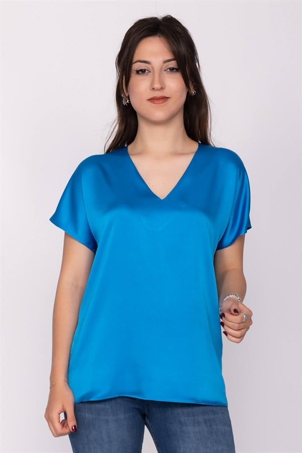 81220 Saten Kısa Kol Bluz