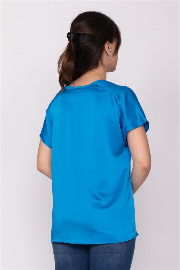 81220 Saten Kısa Kol Bluz