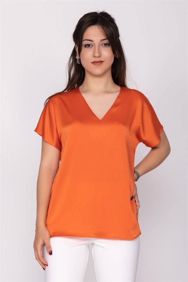 81220 Saten Kısa Kol Bluz