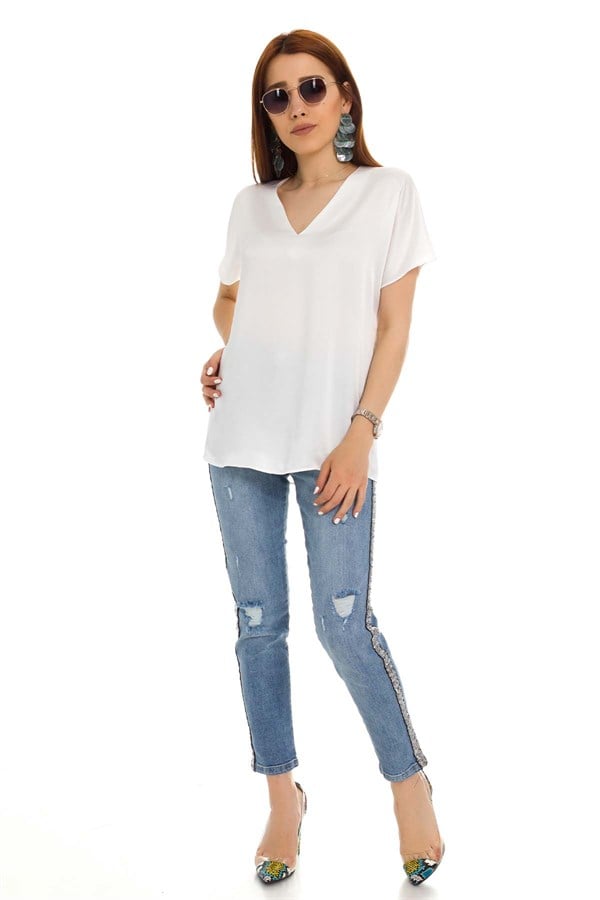 81220 Saten Kısa Kol Bluz