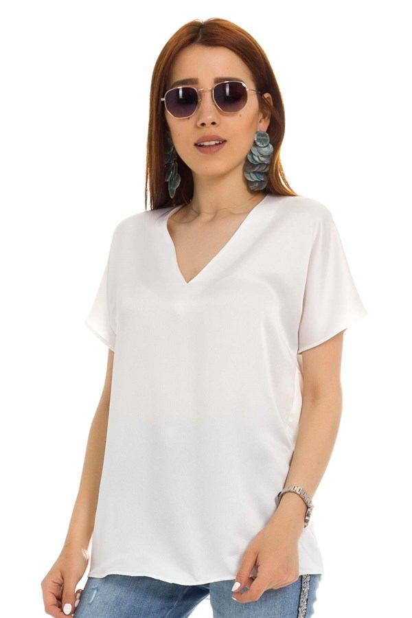 81220 Saten Kısa Kol Bluz