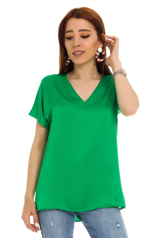 81220 Saten Kısa Kol Bluz