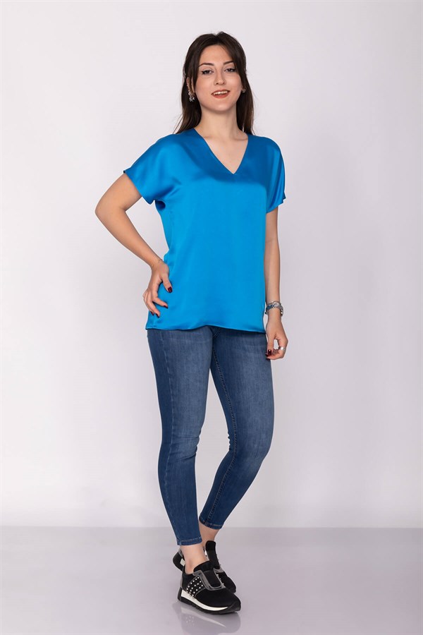 81220 Saten Kısa Kol Bluz