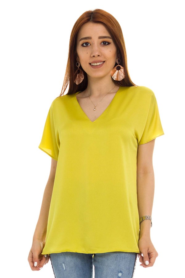 81220 Saten Kısa Kol Bluz
