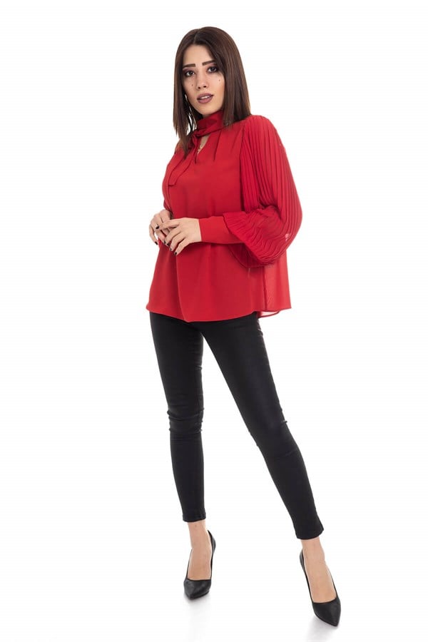 81282 KOLU PİLİSELİ YAKA BAĞCIKLI BLUZ