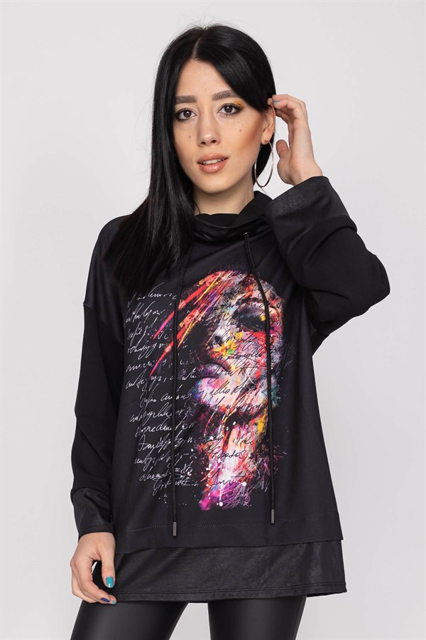 81482 Önü Desenli Dalgıç Kumaş Sweat