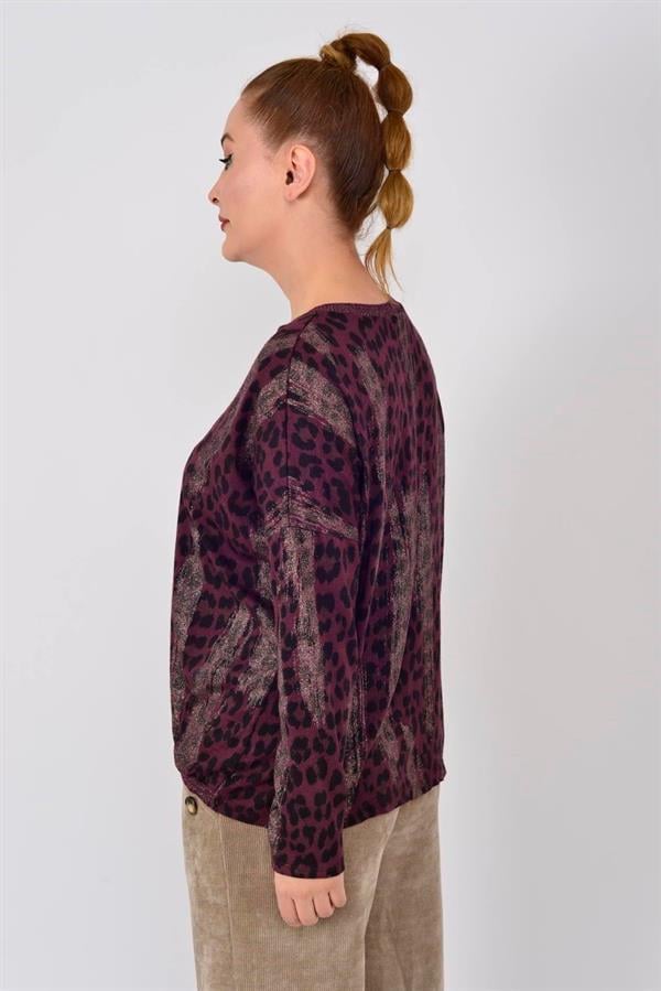 817171 Sim Detay Leopar Desen Vyaka Triko Bluz