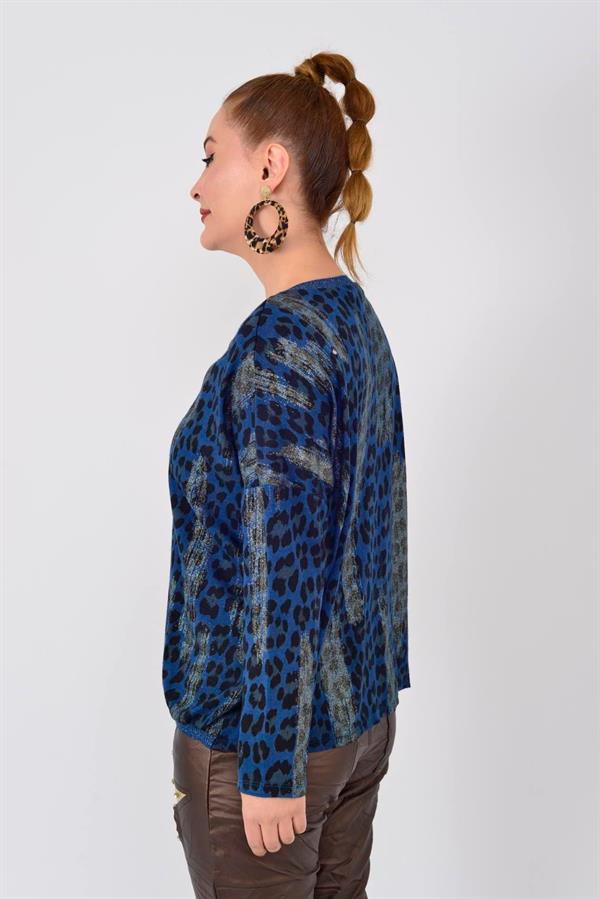 817171 Sim Detay Leopar Desen Vyaka Triko Bluz