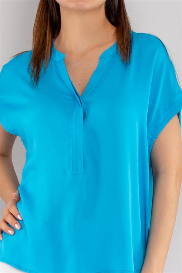 81813 Yakasız Gizli Düğmeli Rayon Kumaş Kadın Bluz