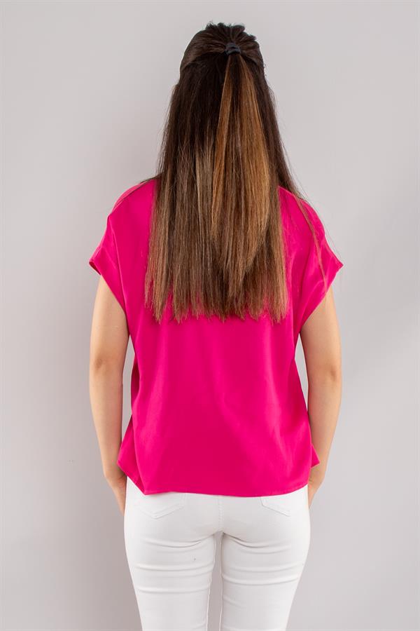 81813 Yakasız Gizli Düğmeli Rayon Kumaş Kadın Bluz