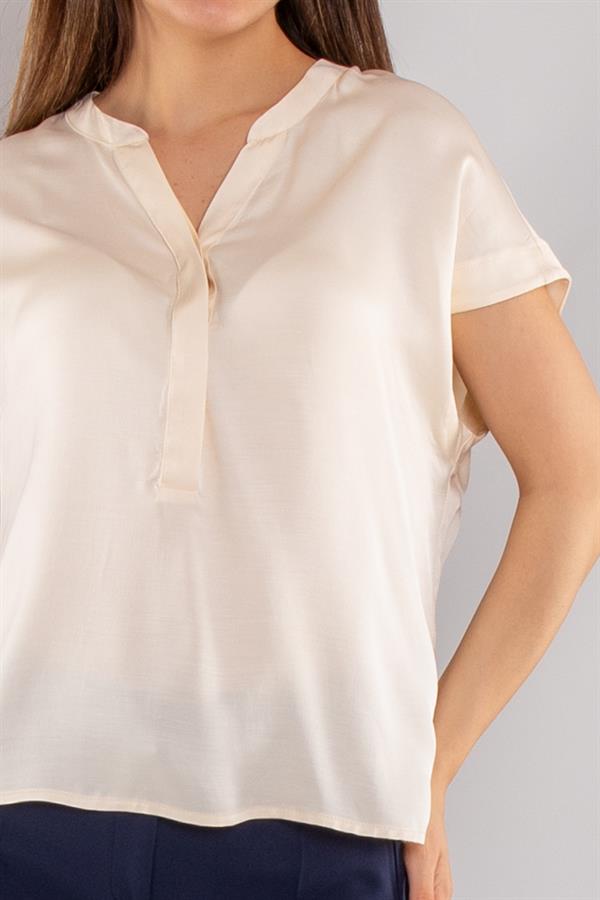 81813 Yakasız Gizli Düğmeli Rayon Kumaş Kadın Bluz