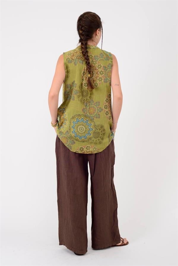 8228 Mandala Desen Sıfır Kol Pamuklu Bluz