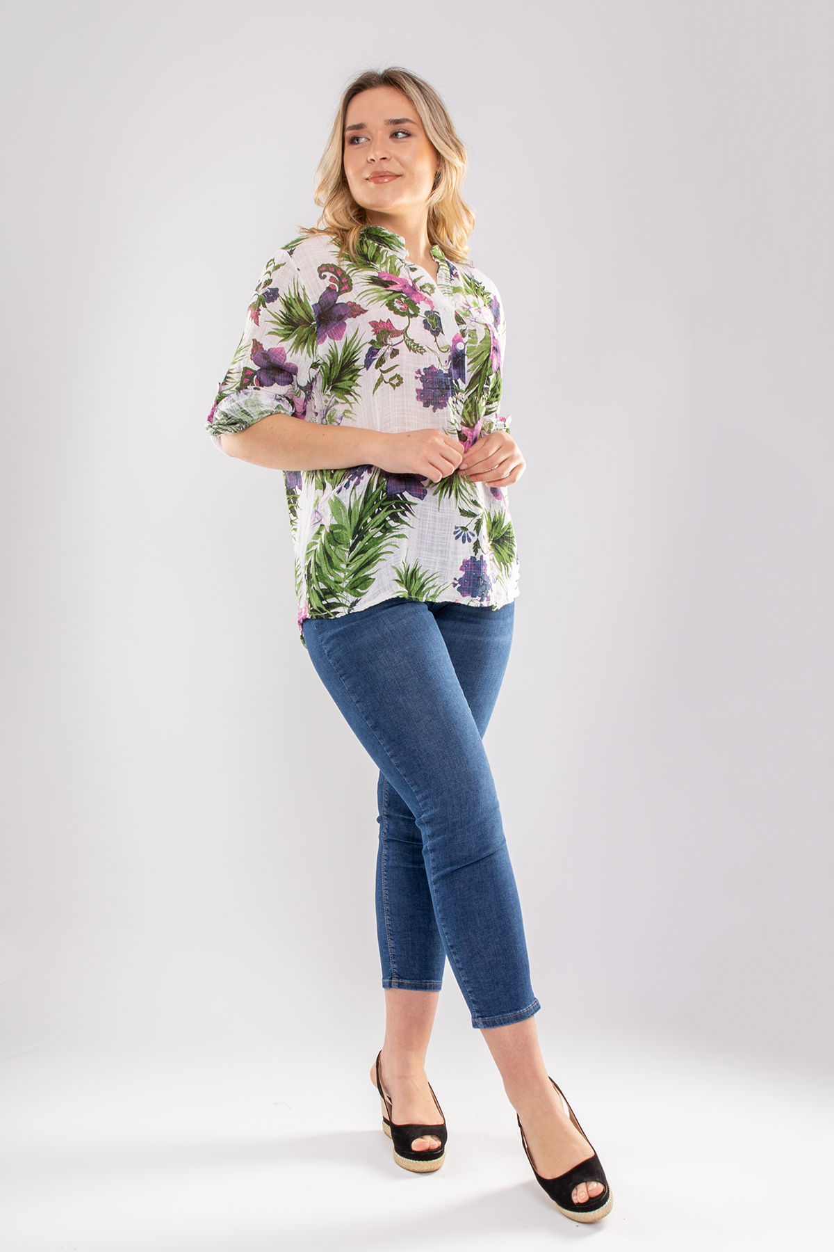 83931-6 Lilyum Desen Pamuklu Bluz