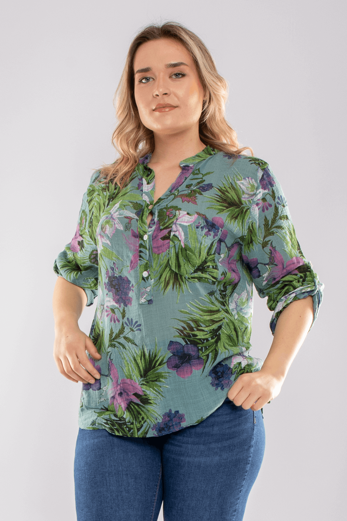 83931-6 Lilyum Desen Pamuklu Bluz