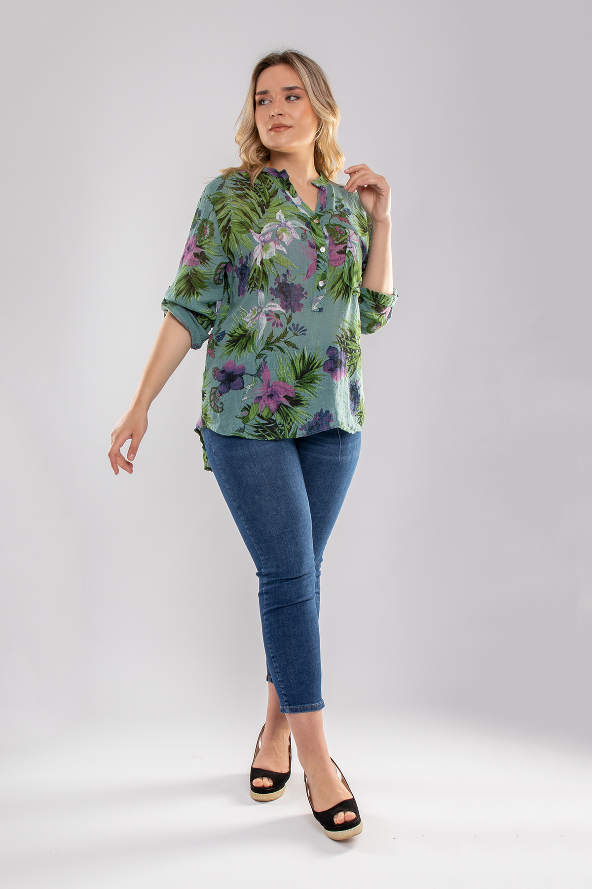 83931-6 Lilyum Desen Pamuklu Bluz