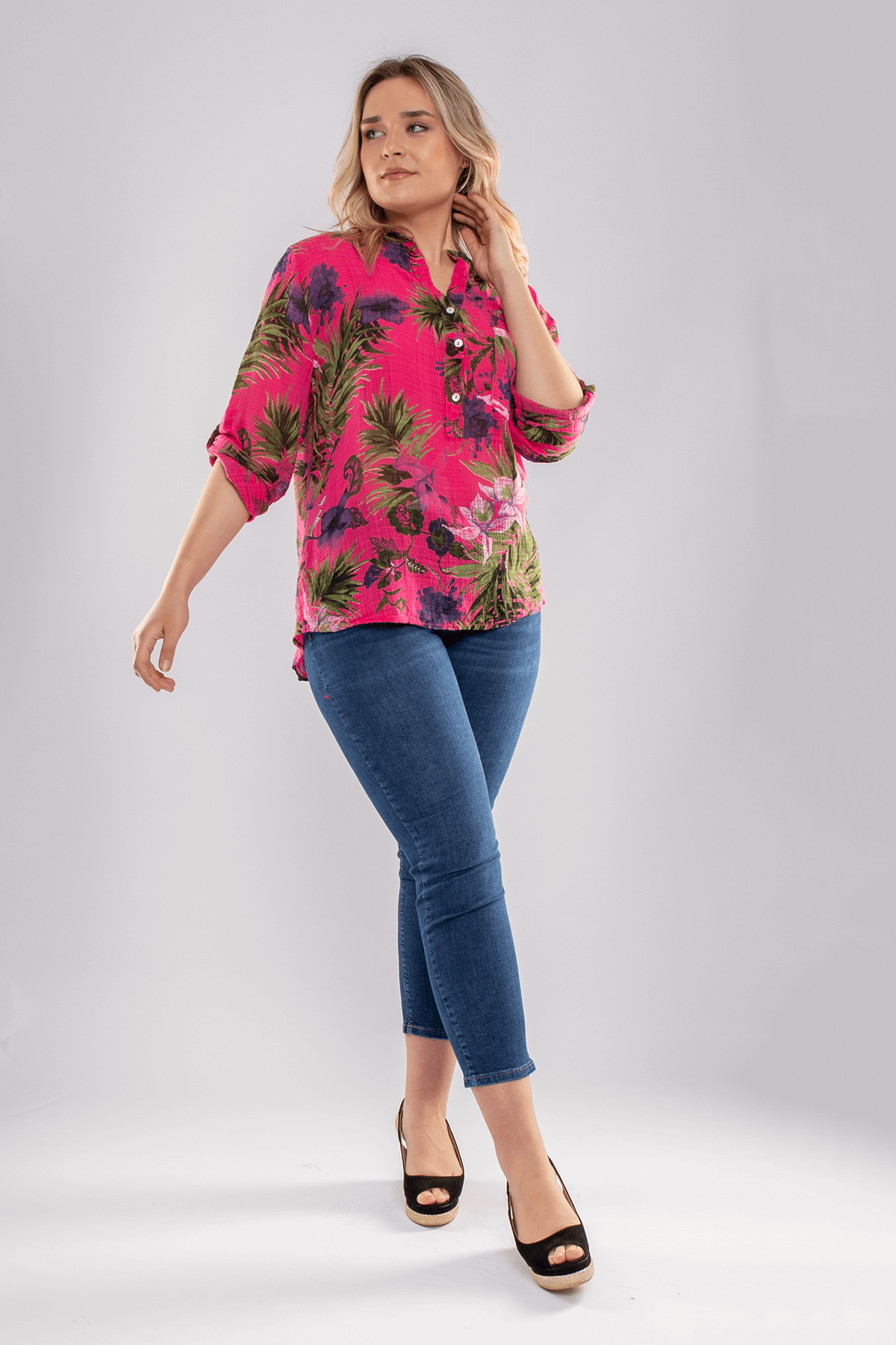 83931-6 Lilyum Desen Pamuklu Bluz