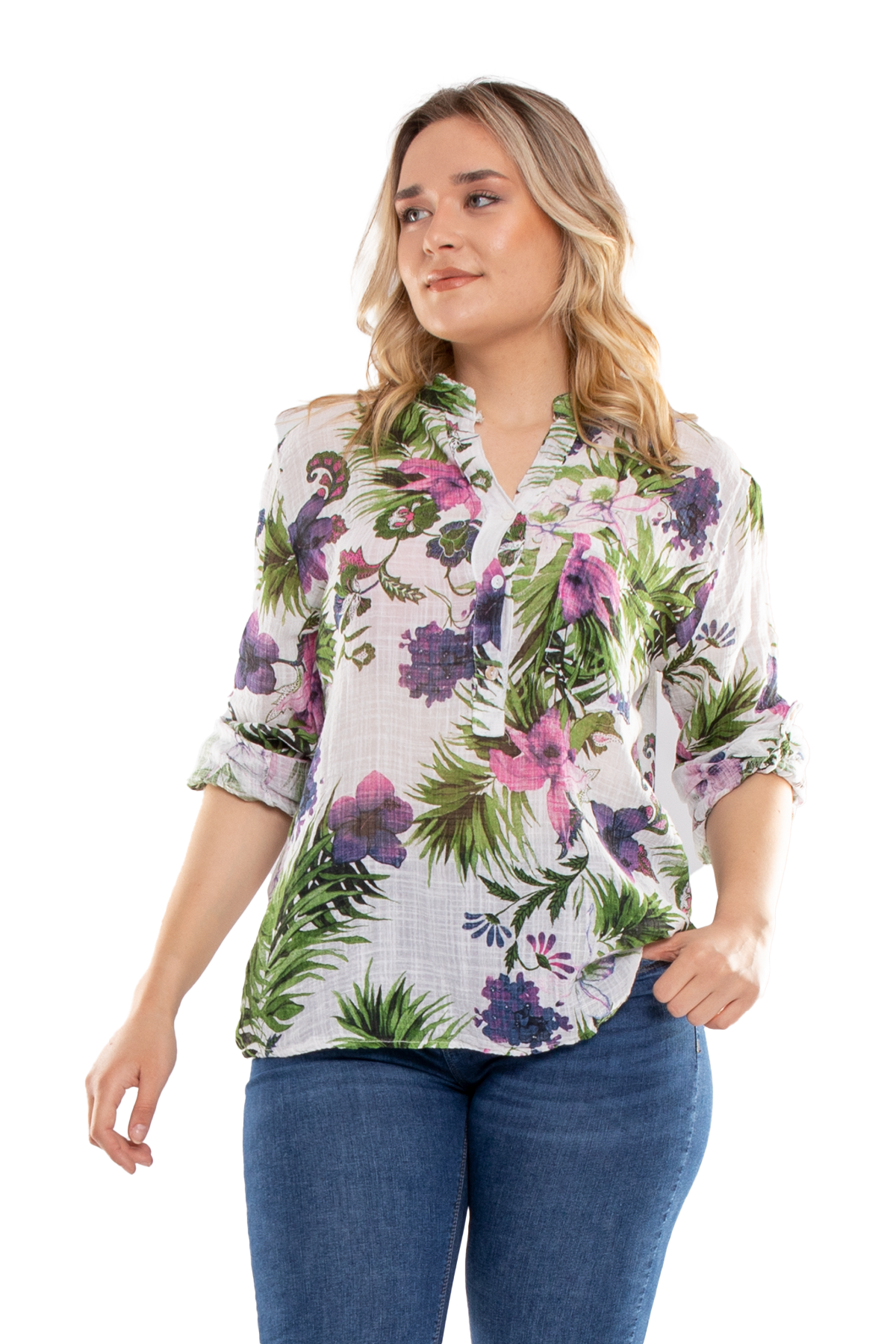 83931-6 Lilyum Desen Pamuklu Bluz