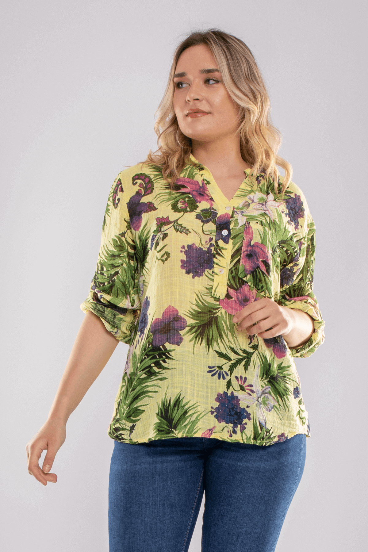 83931-6 Lilyum Desen Pamuklu Bluz