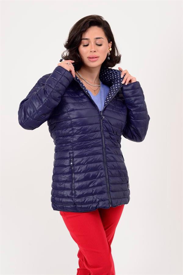 8966 İçi Puantiyeli Kapitone Kapüşonlu Mont