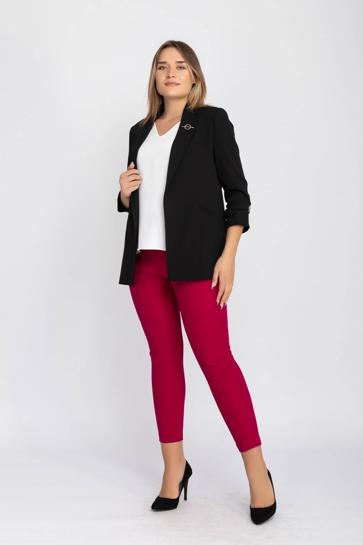 90503 Broşlu Büzgülü Ko Astarlarlı Blazer Ceket