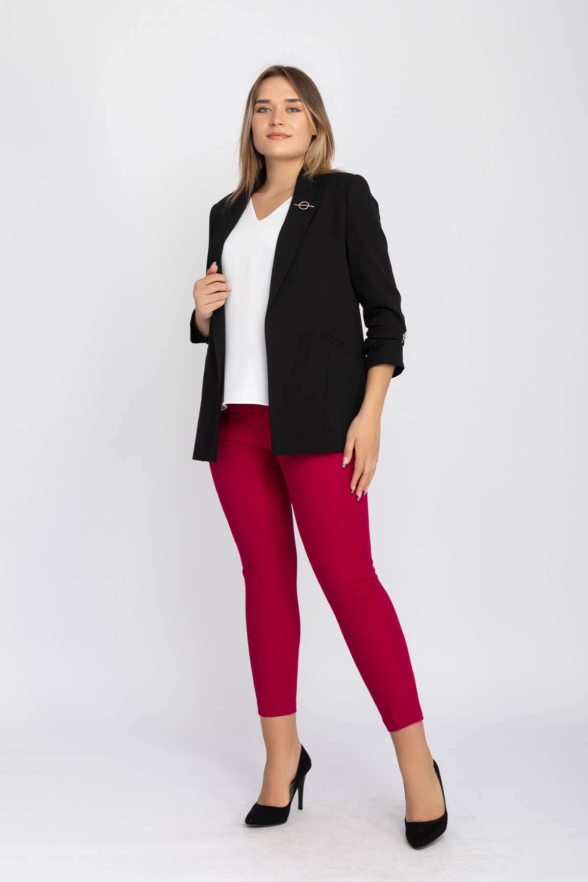 90503 Broşlu Büzgülü Ko Astarlarlı Blazer Ceket