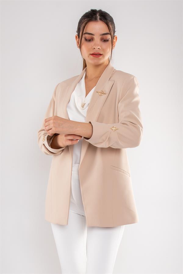 90503 Broşlu Büzgülü Kol Astarlarlı Blazer Ceket