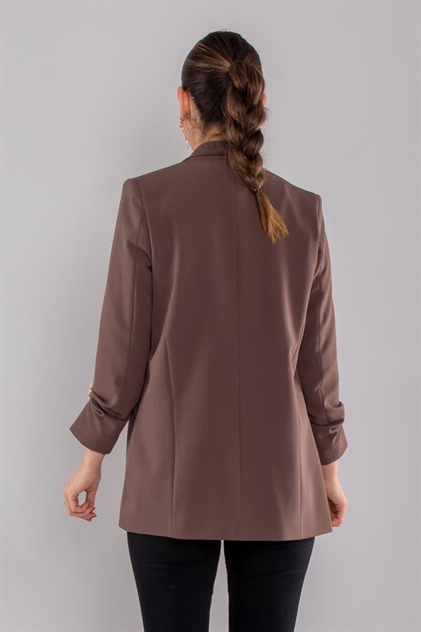 90503 Broşlu Büzgülü Kol Astarlarlı Blazer Ceket