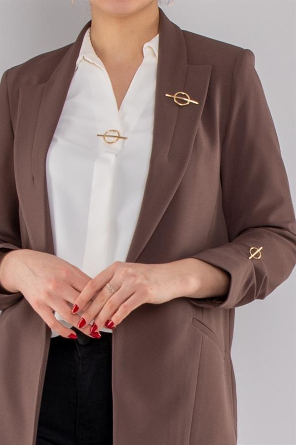 90503 Broşlu Büzgülü Kol Astarlarlı Blazer Ceket