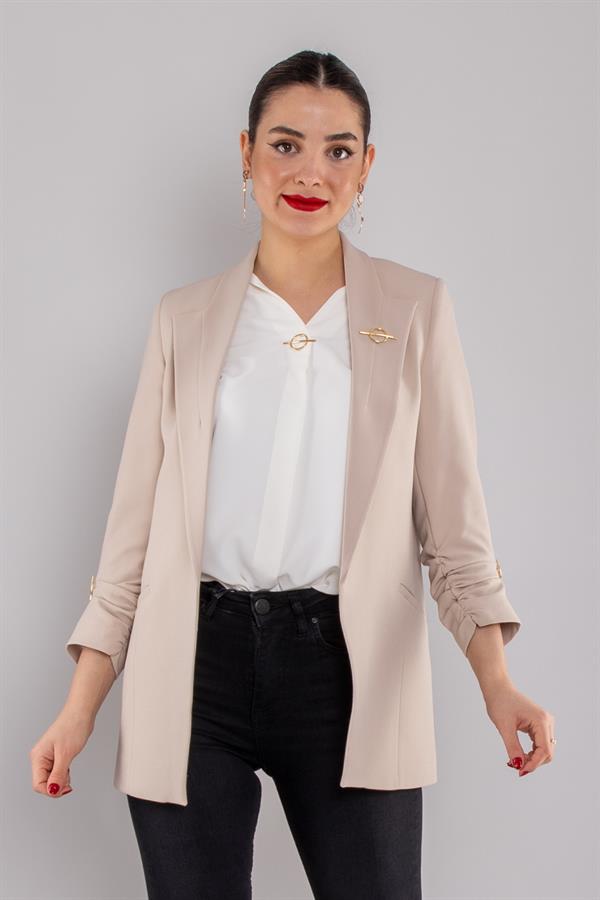 90503 Broşlu Büzgülü Kol Astarlarlı Blazer Ceket