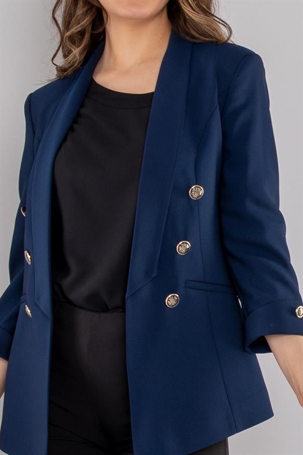 90599 6 Gold Düğme Detay Blazer Kadın Ceket