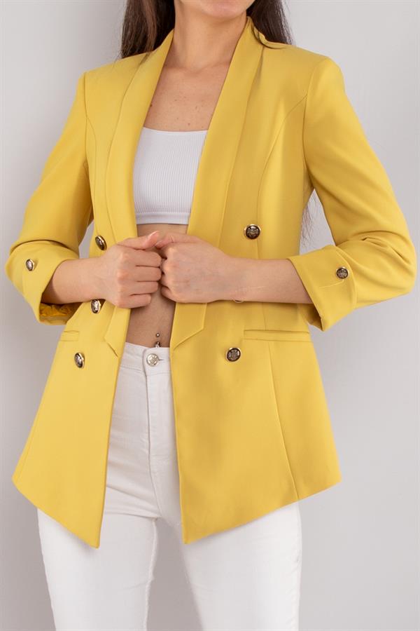 90599 6 Gold Düğme Detay Blazer Kadın Ceket