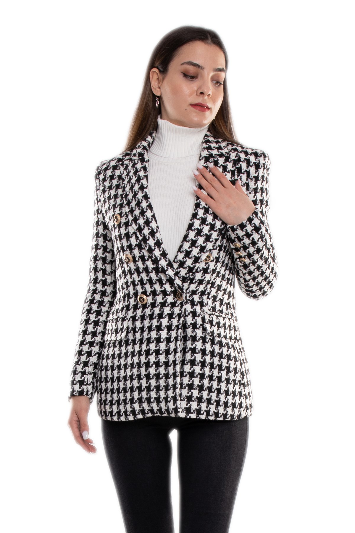 90617 Kazayağı Desen Blazer Kadın Ceket