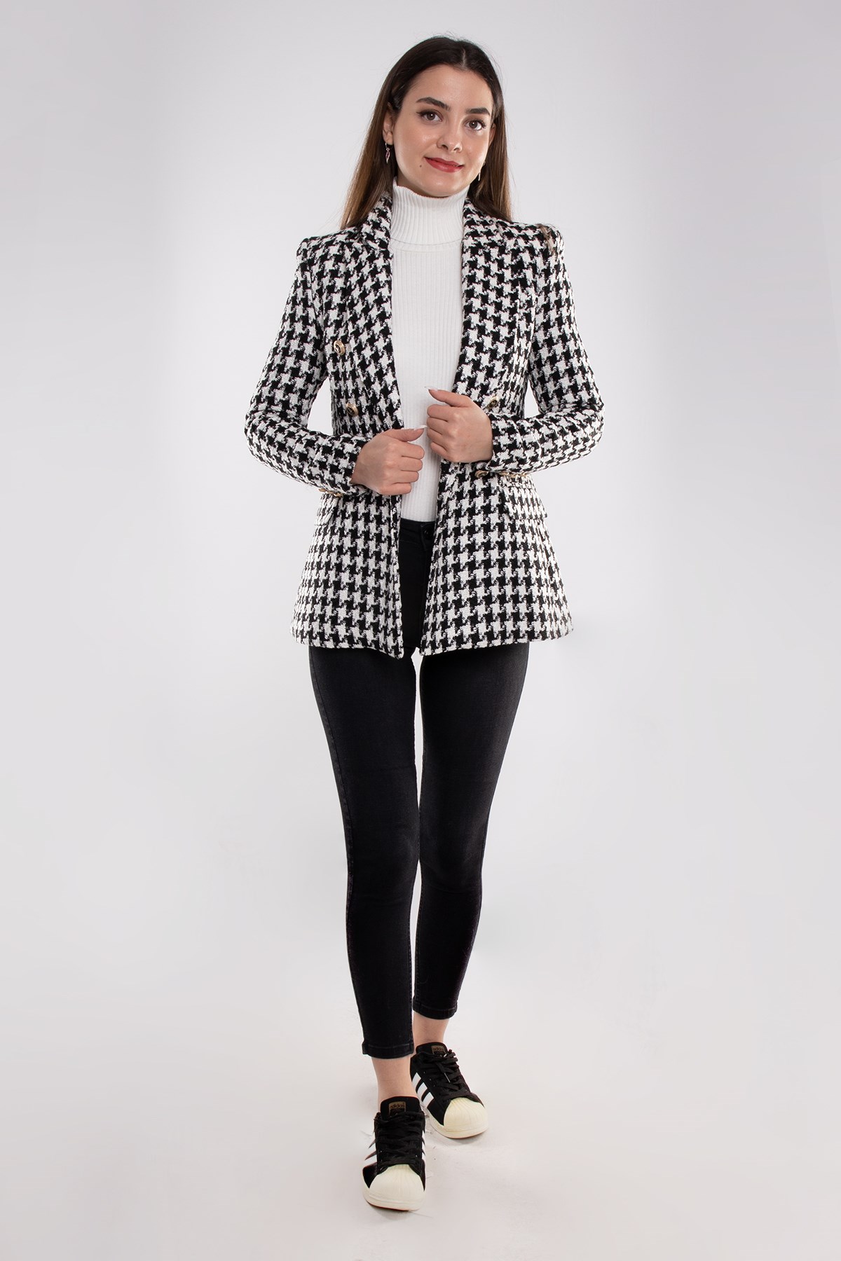 90617 Kazayağı Desen Blazer Kadın Ceket