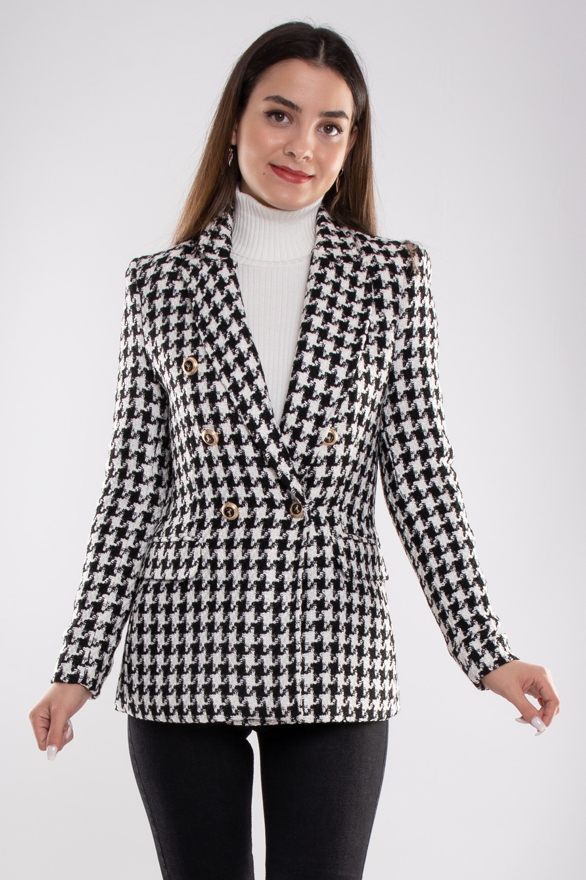 90617 Kazayağı Desen Blazer Kadın Ceket
