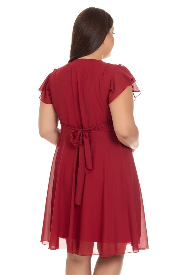 969300 KISA KOL KRUV.YAKA ŞİFON KISA ELBİSE