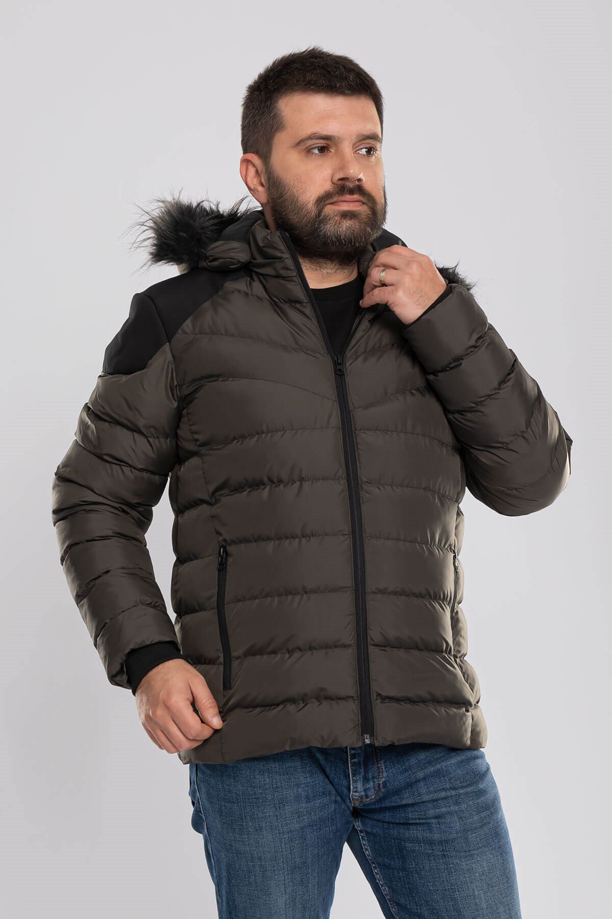 99375-205 Erkek Slimfit Kapşonlu İçi Polar Kısa Şişme Mont