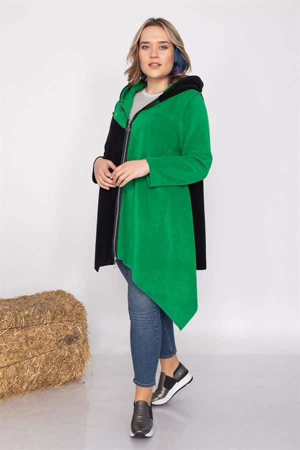 AN2155- 2 Renkli Kapşonlu Polar Sweatshirt