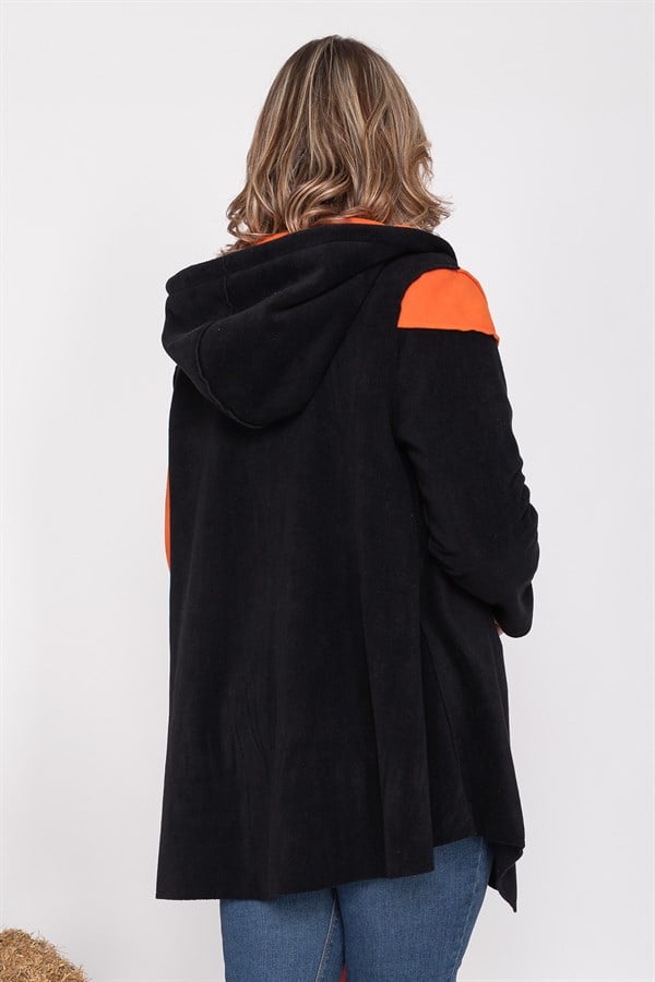 AN2155- 2 Renkli Kapşonlu Polar Sweatshirt