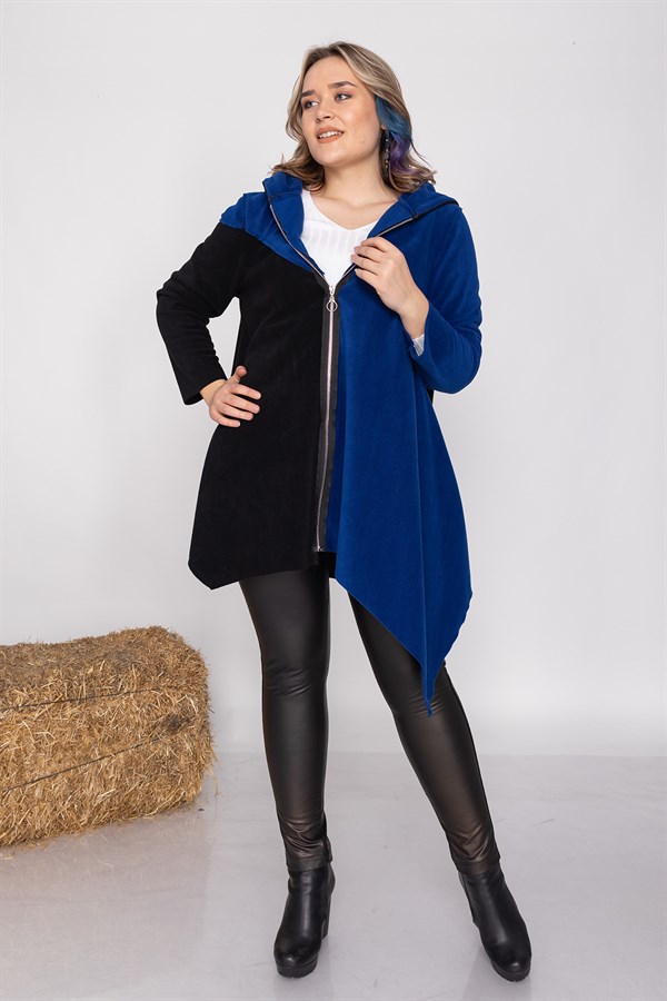 AN2155- 2 Renkli Kapşonlu Polar Sweatshirt