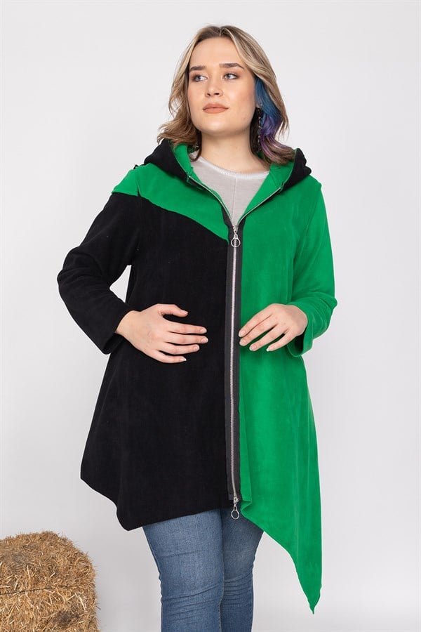 AN2155- 2 Renkli Kapşonlu Polar Sweatshirt