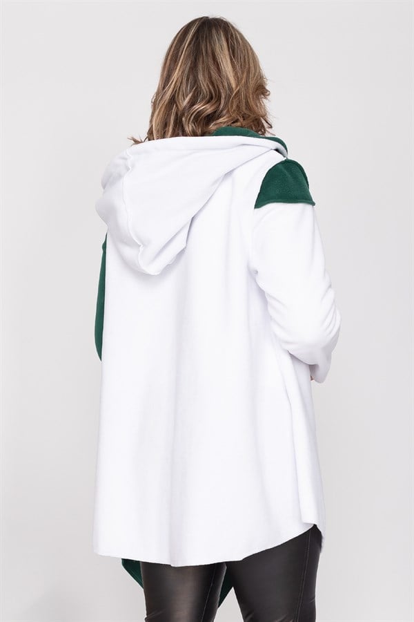 AN2155- 2 Renkli Kapşonlu Polar Sweatshirt