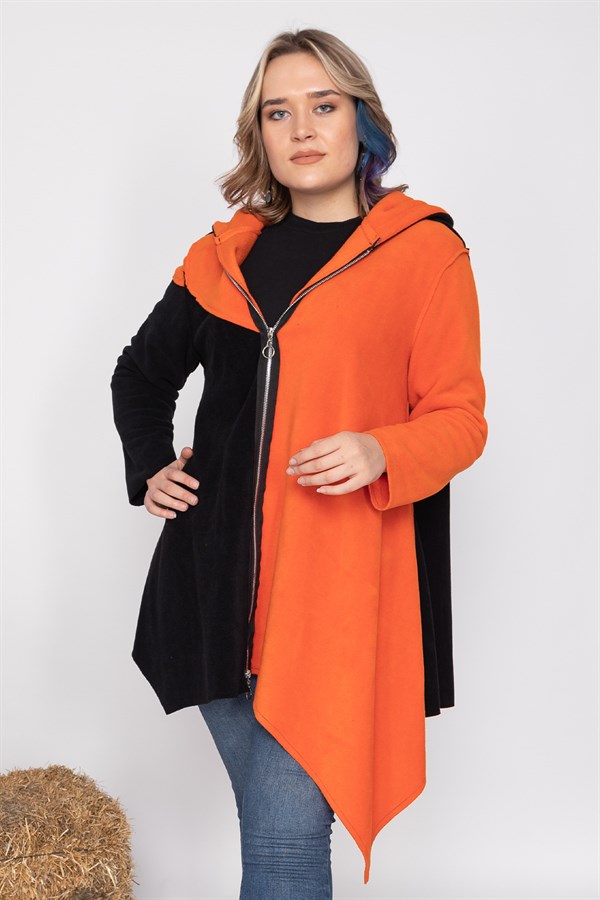 AN2155- 2 Renkli Kapşonlu Polar Sweatshirt