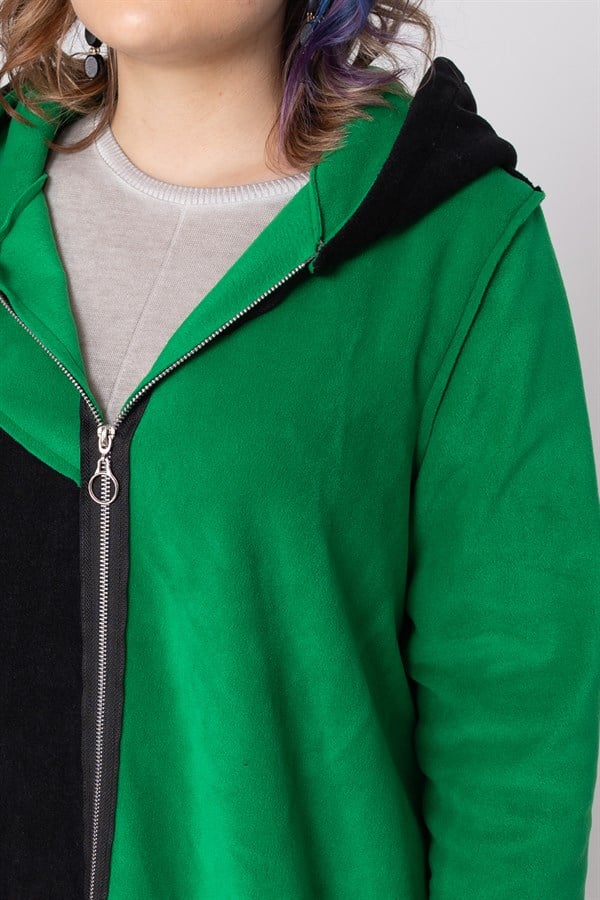 AN2155- 2 Renkli Kapşonlu Polar Sweatshirt
