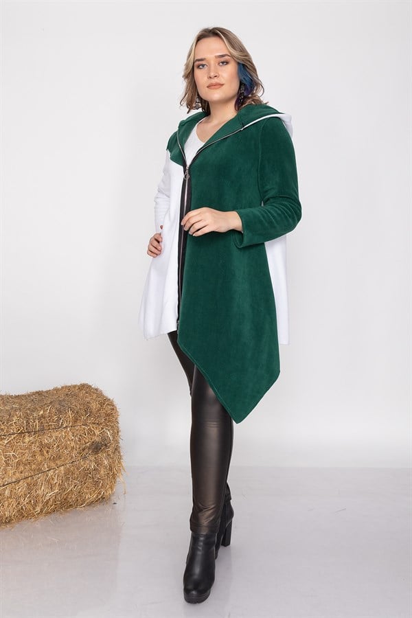 AN2155- 2 Renkli Kapşonlu Polar Sweatshirt