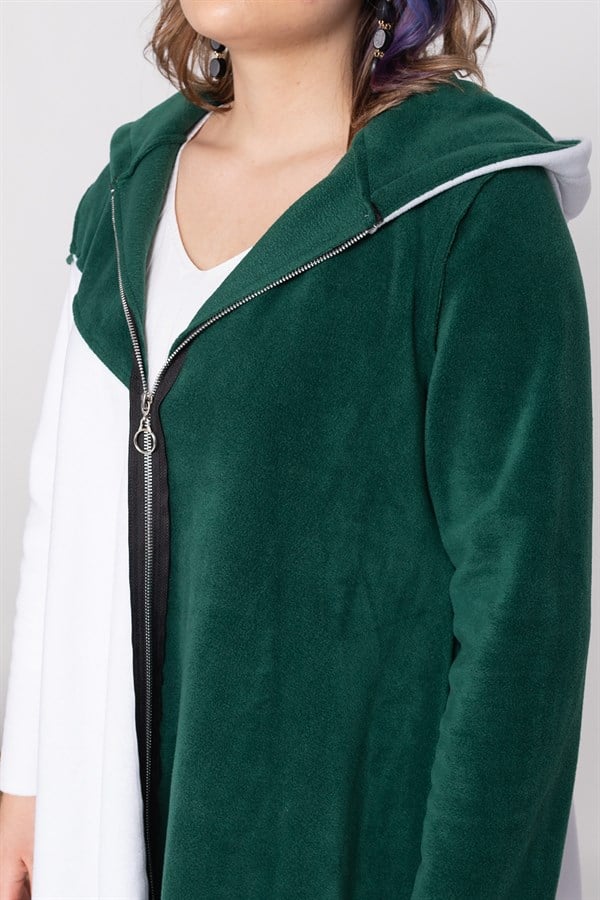 AN2155- 2 Renkli Kapşonlu Polar Sweatshirt