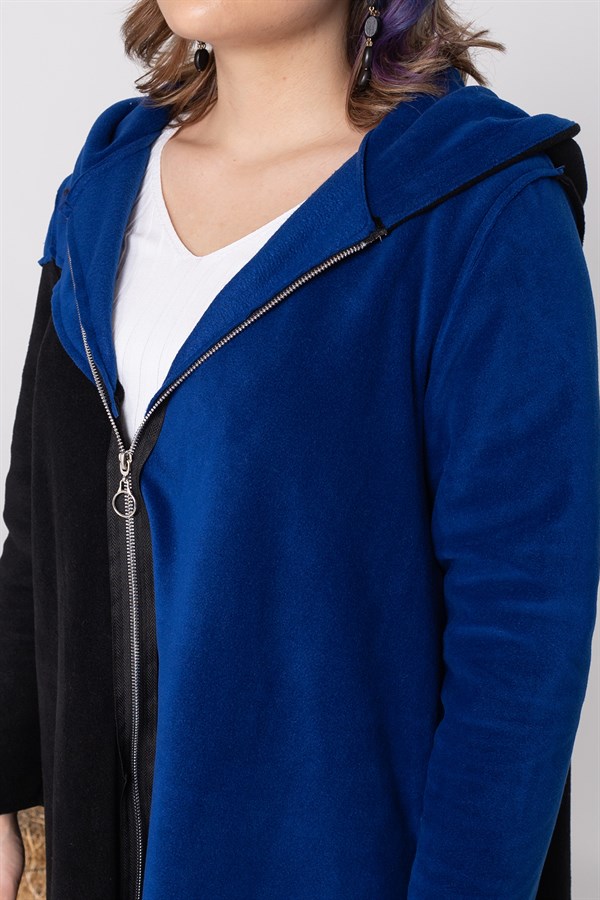 AN2155- 2 Renkli Kapşonlu Polar Sweatshirt