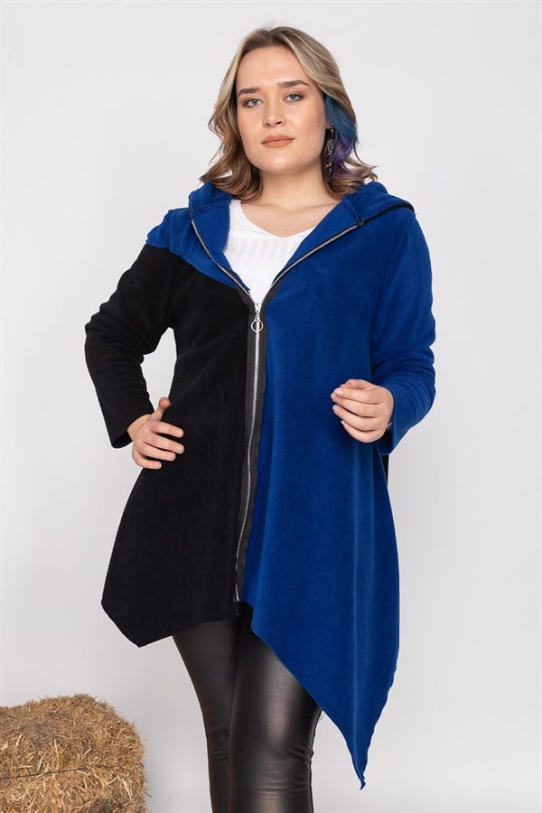 AN2155- 2 Renkli Kapşonlu Polar Sweatshirt