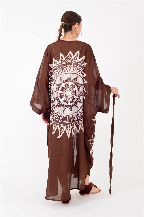 AN4013 Mandala Desen Ham Sırt Nakışlı Uzun Kimono